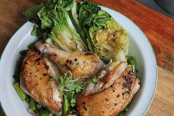 Crispy Chicken with Charred Buttery Salad Recipe Image